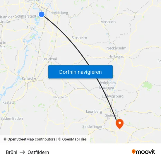 Brühl to Ostfildern map