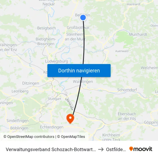 Verwaltungsverband Schozach-Bottwartal to Ostfildern map
