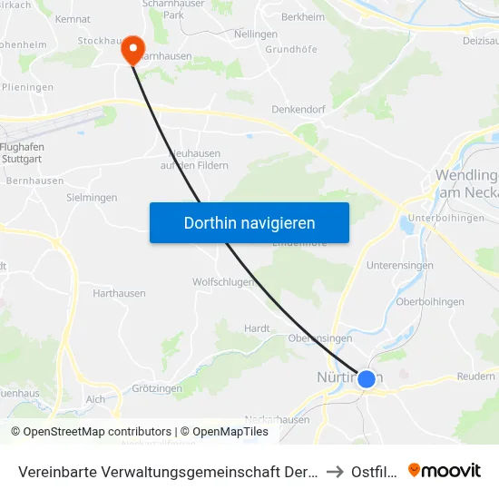 Vereinbarte Verwaltungsgemeinschaft Der Stadt Nürtingen to Ostfildern map