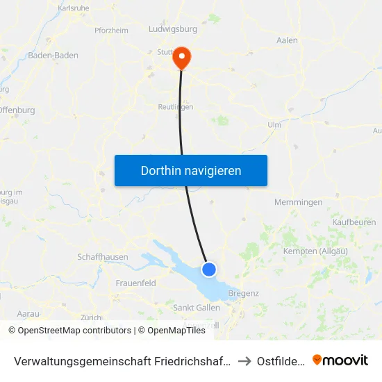 Verwaltungsgemeinschaft Friedrichshafen to Ostfildern map