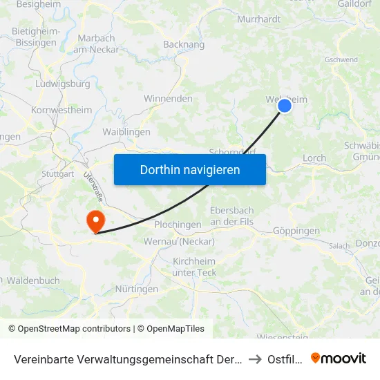 Vereinbarte Verwaltungsgemeinschaft Der Stadt Welzheim to Ostfildern map