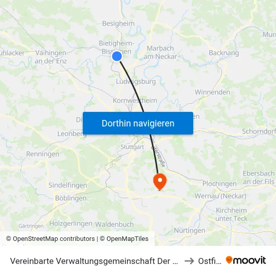 Vereinbarte Verwaltungsgemeinschaft Der Stadt Bietigheim-Bissingen to Ostfildern map