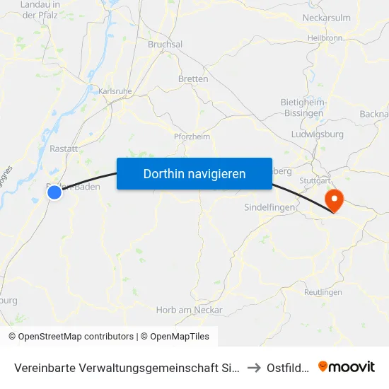 Vereinbarte Verwaltungsgemeinschaft Sinzheim to Ostfildern map