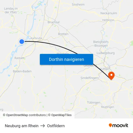 Neuburg am Rhein to Ostfildern map