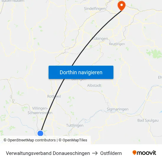 Verwaltungsverband Donaueschingen to Ostfildern map