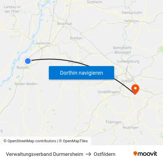 Verwaltungsverband Durmersheim to Ostfildern map