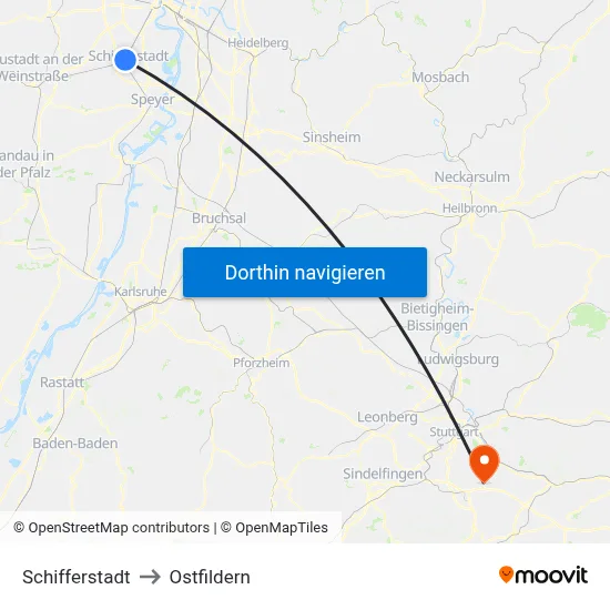 Schifferstadt to Ostfildern map