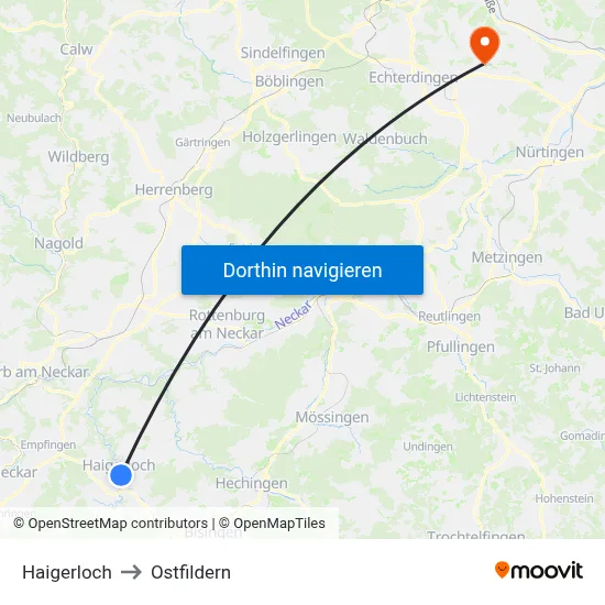 Haigerloch to Ostfildern map