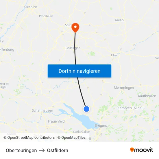 Oberteuringen to Ostfildern map