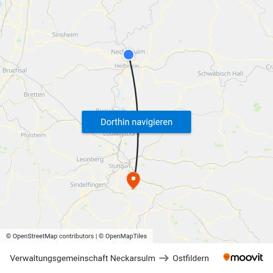 Verwaltungsgemeinschaft Neckarsulm to Ostfildern map