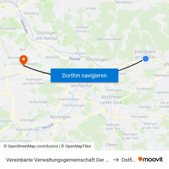 Vereinbarte Verwaltungsgemeinschaft Der Stadt Ebersbach An Der Fils to Ostfildern map