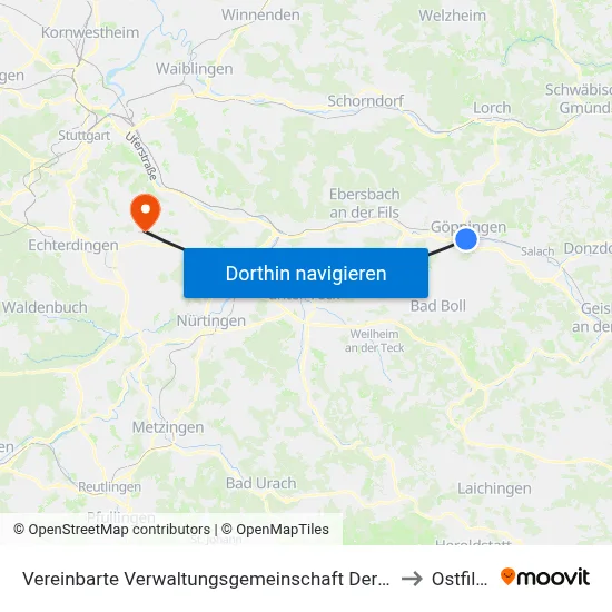 Vereinbarte Verwaltungsgemeinschaft Der Stadt Göppingen to Ostfildern map