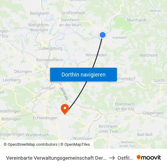 Vereinbarte Verwaltungsgemeinschaft Der Stadt Backnang to Ostfildern map
