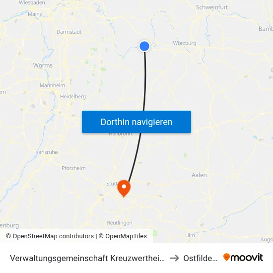Verwaltungsgemeinschaft Kreuzwertheim to Ostfildern map