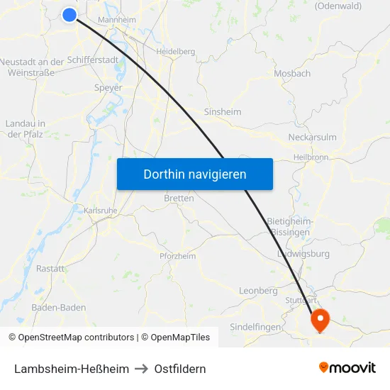 Lambsheim-Heßheim to Ostfildern map
