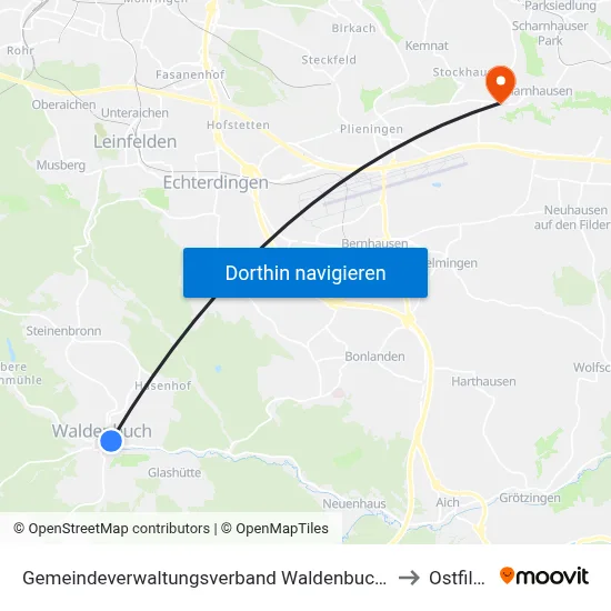 Gemeindeverwaltungsverband Waldenbuch/Steinenbronn to Ostfildern map
