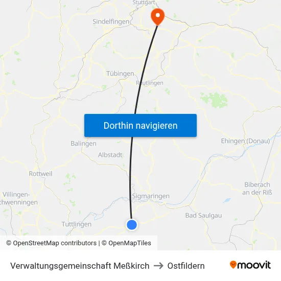 Verwaltungsgemeinschaft Meßkirch to Ostfildern map