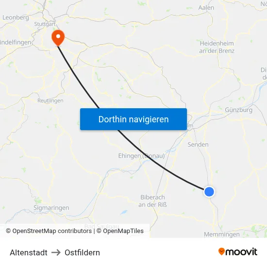 Altenstadt to Ostfildern map