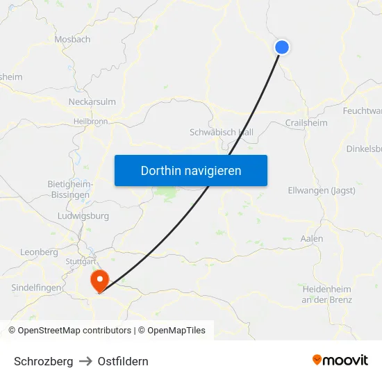 Schrozberg to Ostfildern map