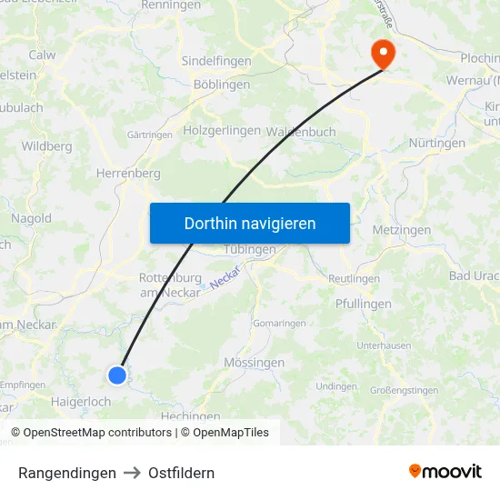 Rangendingen to Ostfildern map