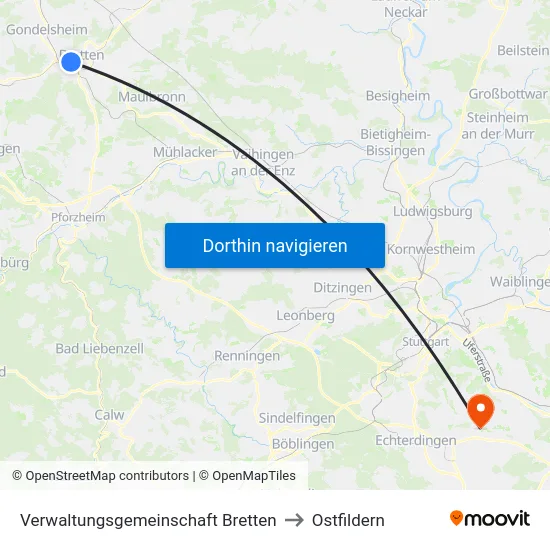 Verwaltungsgemeinschaft Bretten to Ostfildern map