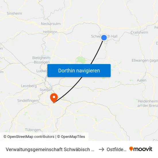 Verwaltungsgemeinschaft Schwäbisch Hall to Ostfildern map