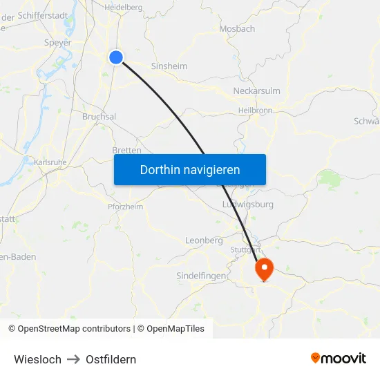 Wiesloch to Ostfildern map