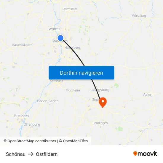 Schönau to Ostfildern map