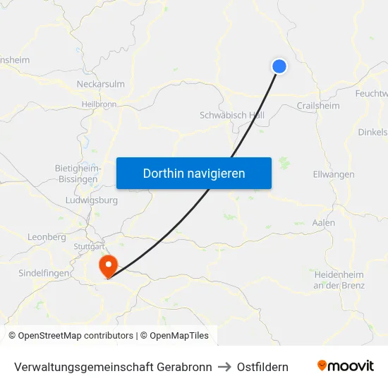 Verwaltungsgemeinschaft Gerabronn to Ostfildern map
