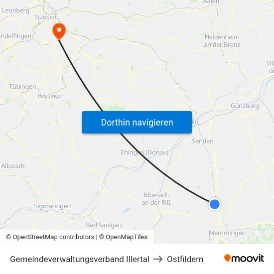 Gemeindeverwaltungsverband Illertal to Ostfildern map