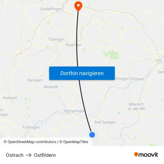 Ostrach to Ostfildern map