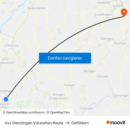 Gvv Denzlingen-Vörstetten-Reute to Ostfildern map