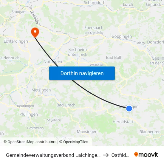 Gemeindeverwaltungsverband Laichinger Alb to Ostfildern map