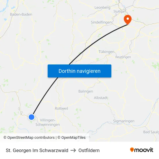 St. Georgen Im Schwarzwald to Ostfildern map