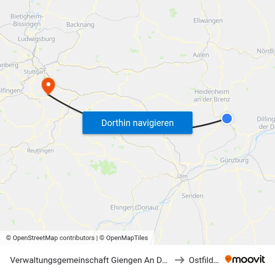 Verwaltungsgemeinschaft Giengen An Der Brenz to Ostfildern map