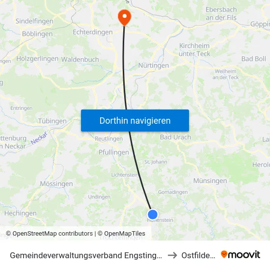 Gemeindeverwaltungsverband Engstingen to Ostfildern map