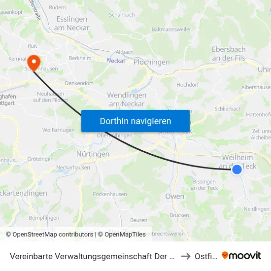Vereinbarte Verwaltungsgemeinschaft Der Stadt Weilheim An Der Teck to Ostfildern map