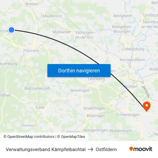 Verwaltungsverband Kämpfelbachtal to Ostfildern map