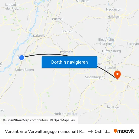 Vereinbarte Verwaltungsgemeinschaft Rastatt to Ostfildern map