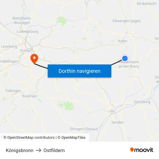 Königsbronn to Ostfildern map
