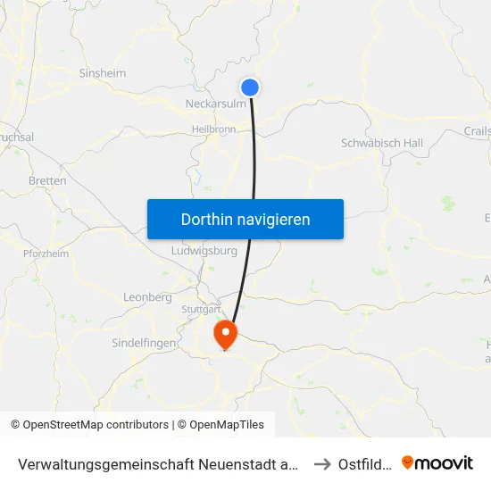 Verwaltungsgemeinschaft Neuenstadt am Kocher to Ostfildern map