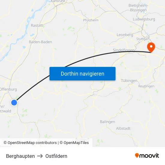 Berghaupten to Ostfildern map