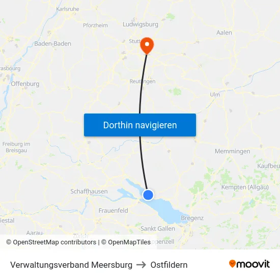 Verwaltungsverband Meersburg to Ostfildern map