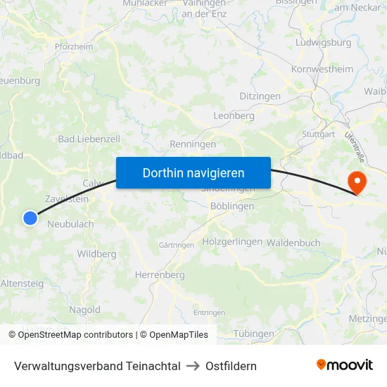 Verwaltungsverband Teinachtal to Ostfildern map
