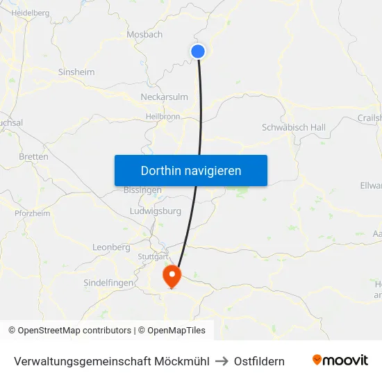 Verwaltungsgemeinschaft Möckmühl to Ostfildern map