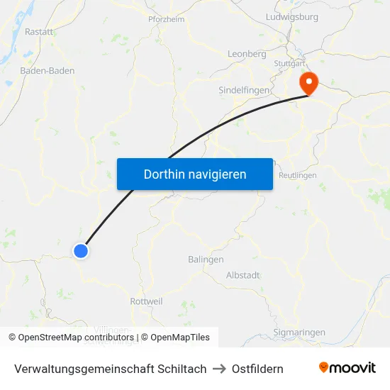 Verwaltungsgemeinschaft Schiltach to Ostfildern map