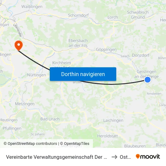 Vereinbarte Verwaltungsgemeinschaft Der Stadt Geislingen An Der Steige to Ostfildern map