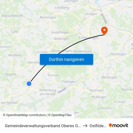 Gemeindeverwaltungsverband Oberes Gäu to Ostfildern map