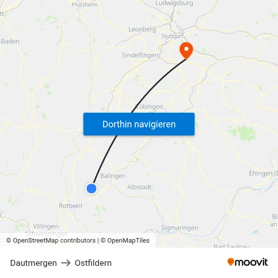 Dautmergen to Ostfildern map