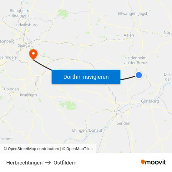 Herbrechtingen to Ostfildern map